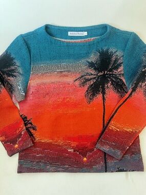 Brandon Thorne Knit Palm Tree Sunset Sweatshirt Artwork  Size XL